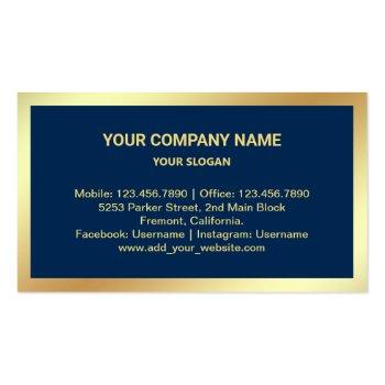 Small Navy Blue Gold Foil Real Estate Realtor Photo Business Card Back View
