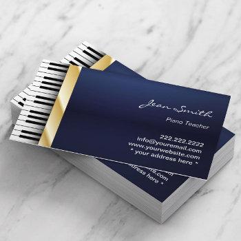 navy blue gold stripe music piano teacher business card