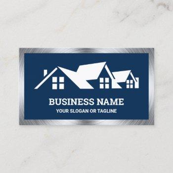navy blue house roofing construction roofer business card