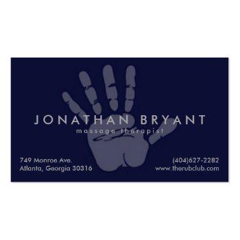 Small Navy Blue Massage Therapist Business Card Front View