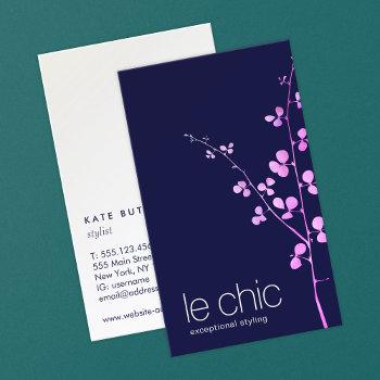 navy blue pink  leaves branch business card