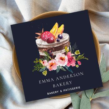 navy fruit floral cake patisserie cupcake bakery square business card
