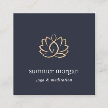 navy & gold lotus logo | yoga meditation wellness square business card