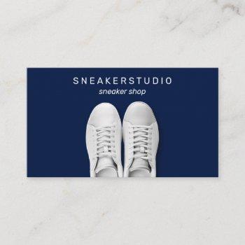 Small Navy Gym Walking Trekking Sport Sneaker Shoes Business Card Front View