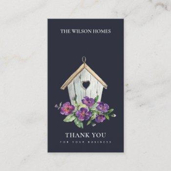 navy rustic floral bird house thank you realtor business card