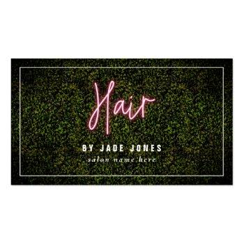 Small Neon Boxwood Hair Salon Cosmetologist Business Card Front View