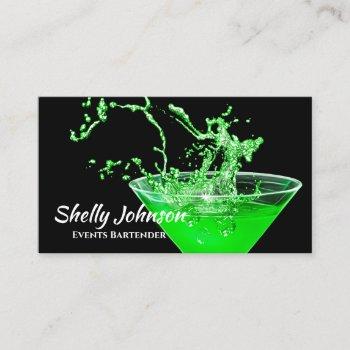 neon green splash bartender and events caterer business card