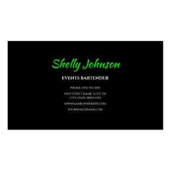 Small Neon Green Splash Bartender And Events Caterer Business Card Back View