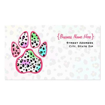 Small Neon Leopard Print Paw Print Business Card Front View