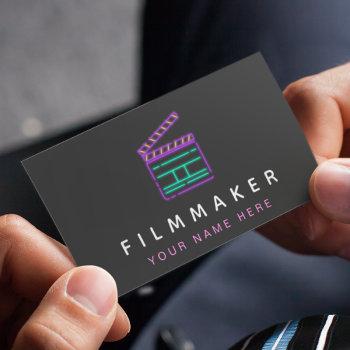 neon movie slate filmmaker editor social media  business card