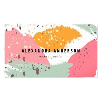 Small Neon Pink Brush Strokes Kraft Paper Business Card Front View