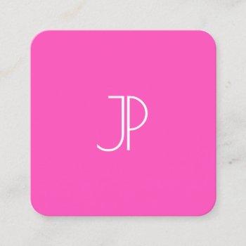 neon pink modern elegant monogram template trendy square business card