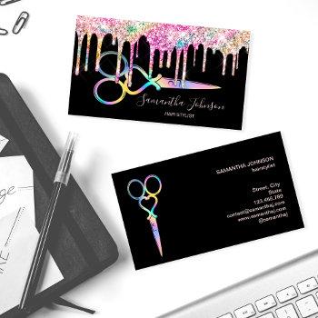 neon unicorn holographic hairstylist hairdresser business card