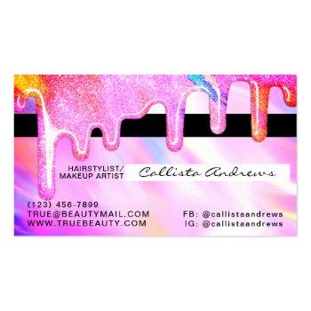 Small Neon Unicorn Holographic Thick Glitter Drip Credit Business Card Back View