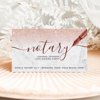 notary loan rose gold glitter marble typography business card