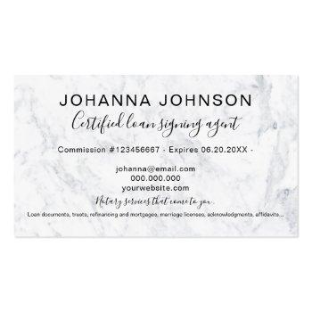 Small Notary Loan Rose Gold White Marble Typography Business Card Back View