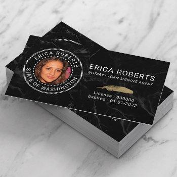 notary loan signing agent black marble photo business card