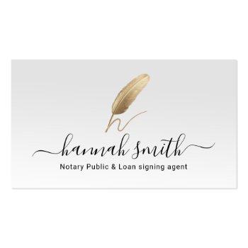 Small Notary Loan Signing Agent Elegant Quill Pen Logo Business Card Front View