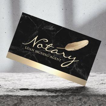 notary loan signing agent gold border black marble business card