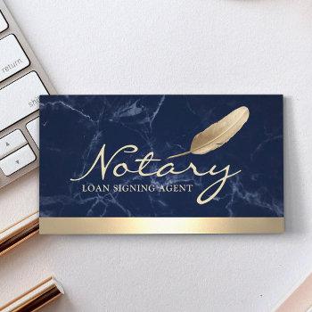 notary loan signing agent gold border blue marble business card