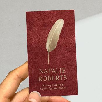 notary loan signing agent gold quill pen velvet business card