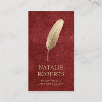notary loan signing agent gold quill pen velvet business card