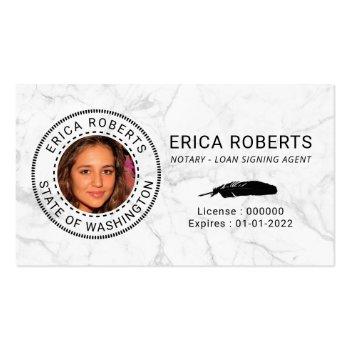 Small Notary Loan Signing Agent Modern Marble Photo Business Card Front View