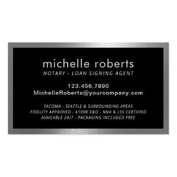Small Notary Loan Signing Agent Modern Metal Framed Business Card Back View