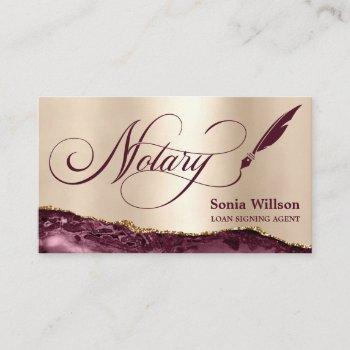 notary loan signing agent modern rose gold agate b business card