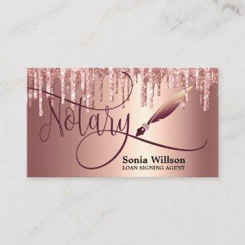 notary loan signing agent modern rose gold glitter business card