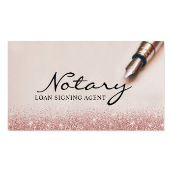 Small Notary Loan Signing Agent Modern Rose Gold Glitter Business Card Front View