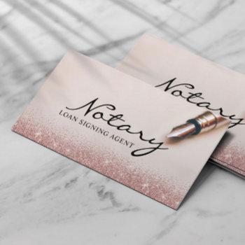 notary loan signing agent modern rose gold glitter business card