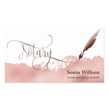 Small Notary Loan Signing Agent Modern Rose Gold Glitter Business Card Front View