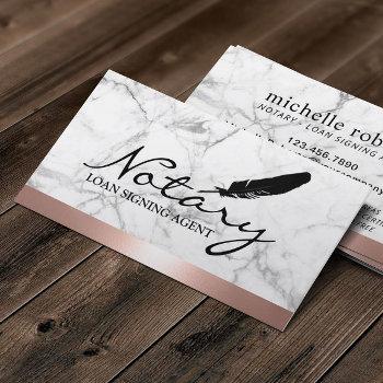 notary loan signing agent rose gold border marble business card
