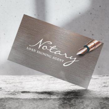 notary loan signing agent trendy copper metallic business card
