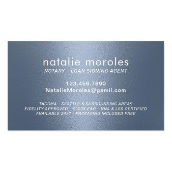 Small Notary Loan Signing Agent Typography Dusty Blue Business Card Back View