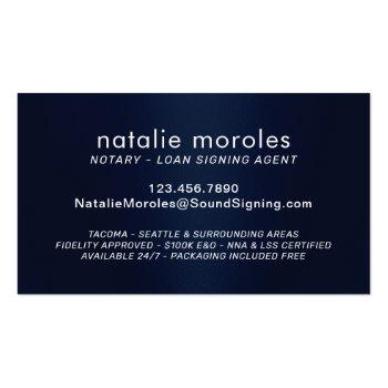 Small Notary Loan Signing Agent Typography Navy Blue Business Card Back View
