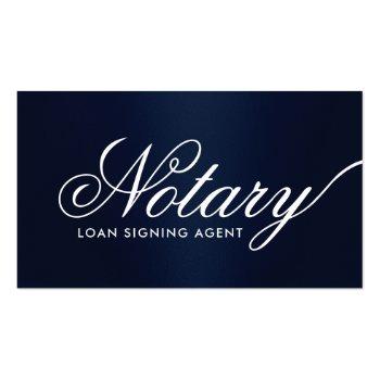 Small Notary Loan Signing Agent Typography Navy Blue Business Card Front View