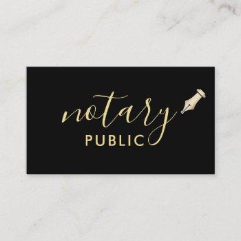 notary public elegant script plain black business card