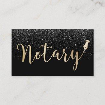 notary public gold typography black glitter business card
