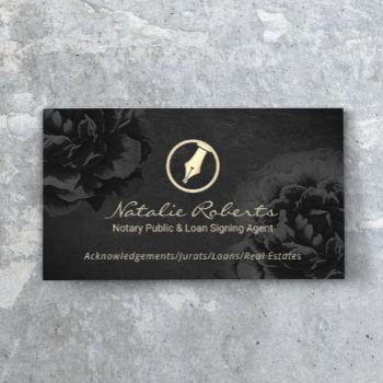 notary public loan signing agent black floral business card