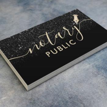 notary public loan signing agent black glitter business card