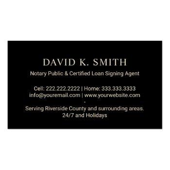 Small Notary Public Loan Signing Agent Black & Gold Business Card Back View