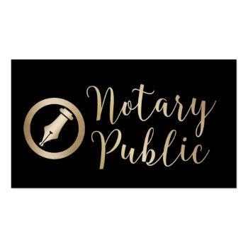 Small Notary Public Loan Signing Agent Black & Gold Business Card Front View