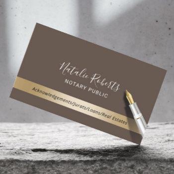 notary public loan signing agent brown & gold business card