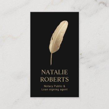 notary public loan signing agent gold quill pen business card
