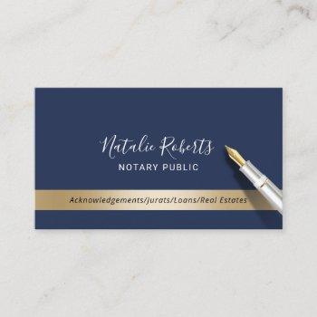 notary public loan signing agent navy & gold business card