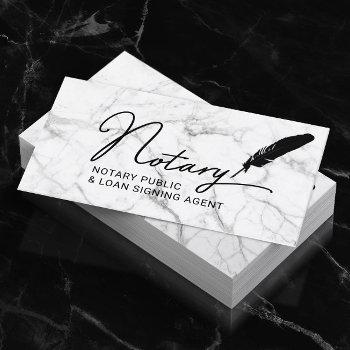 notary public loan signing agent quill pen marble business card