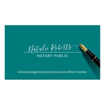 Small Notary Public Minimalist Script Elegant Teal Business Card Front View