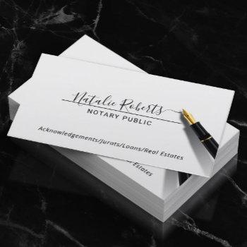 notary public minimalist script signature silver business card
